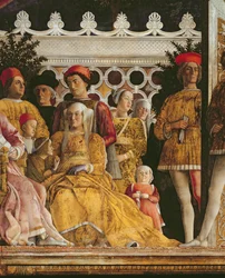 Detail of Barbara of Brandenburg, wife of Marchese Ludovico Gonzaga III of Mantua, and their children and courtiers, from the Camera degli Sposi or Camera Picta, 1465-74